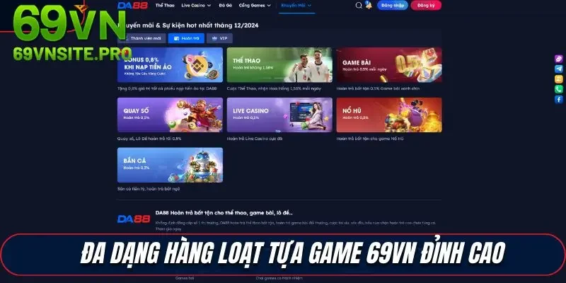 Đa dạng hàng loạt tựa game 69VN đỉnh cao