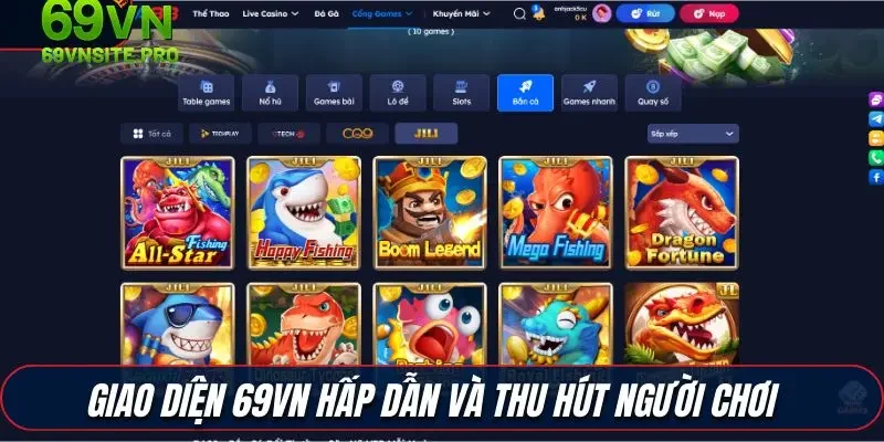 Giao diện 69VN hấp dẫn và thu hút người chơi